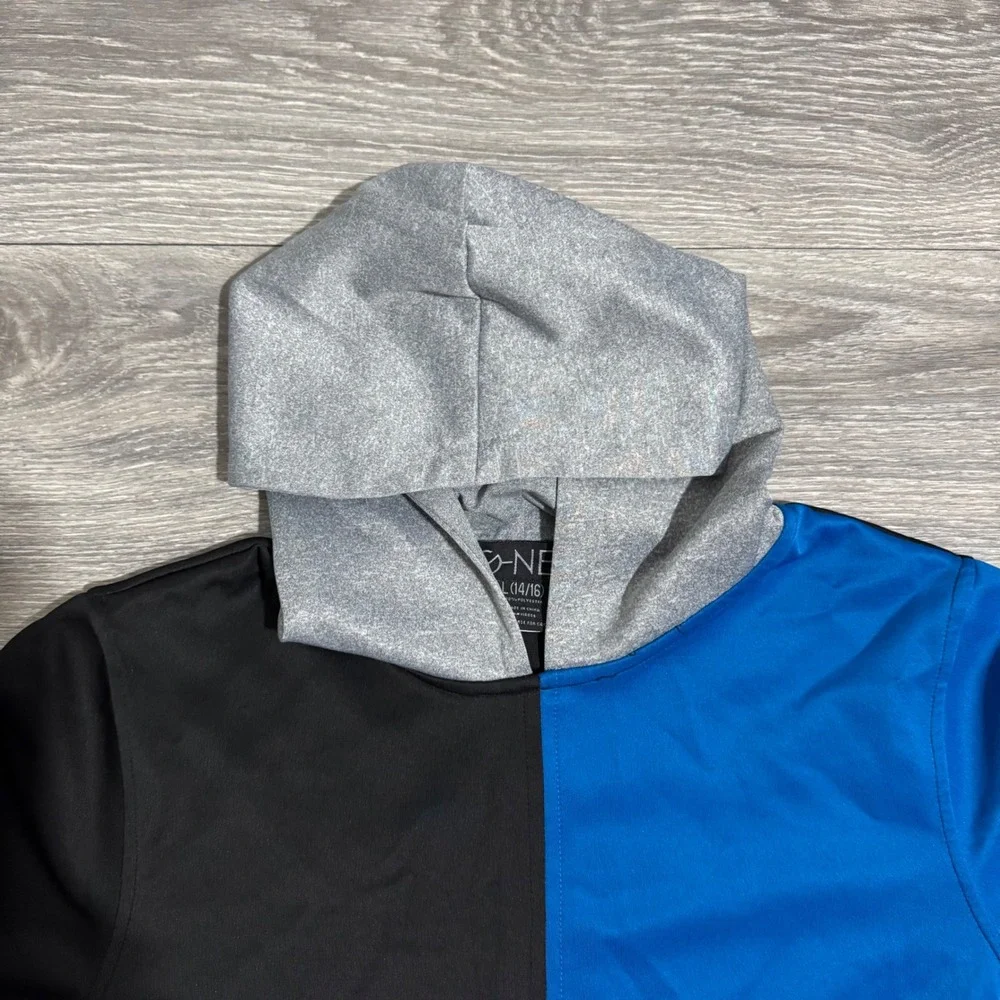 G-Net Big Boy Color Block Hoodie Sweatshirt Pullover Gray Blue Black‎ Size 14/16